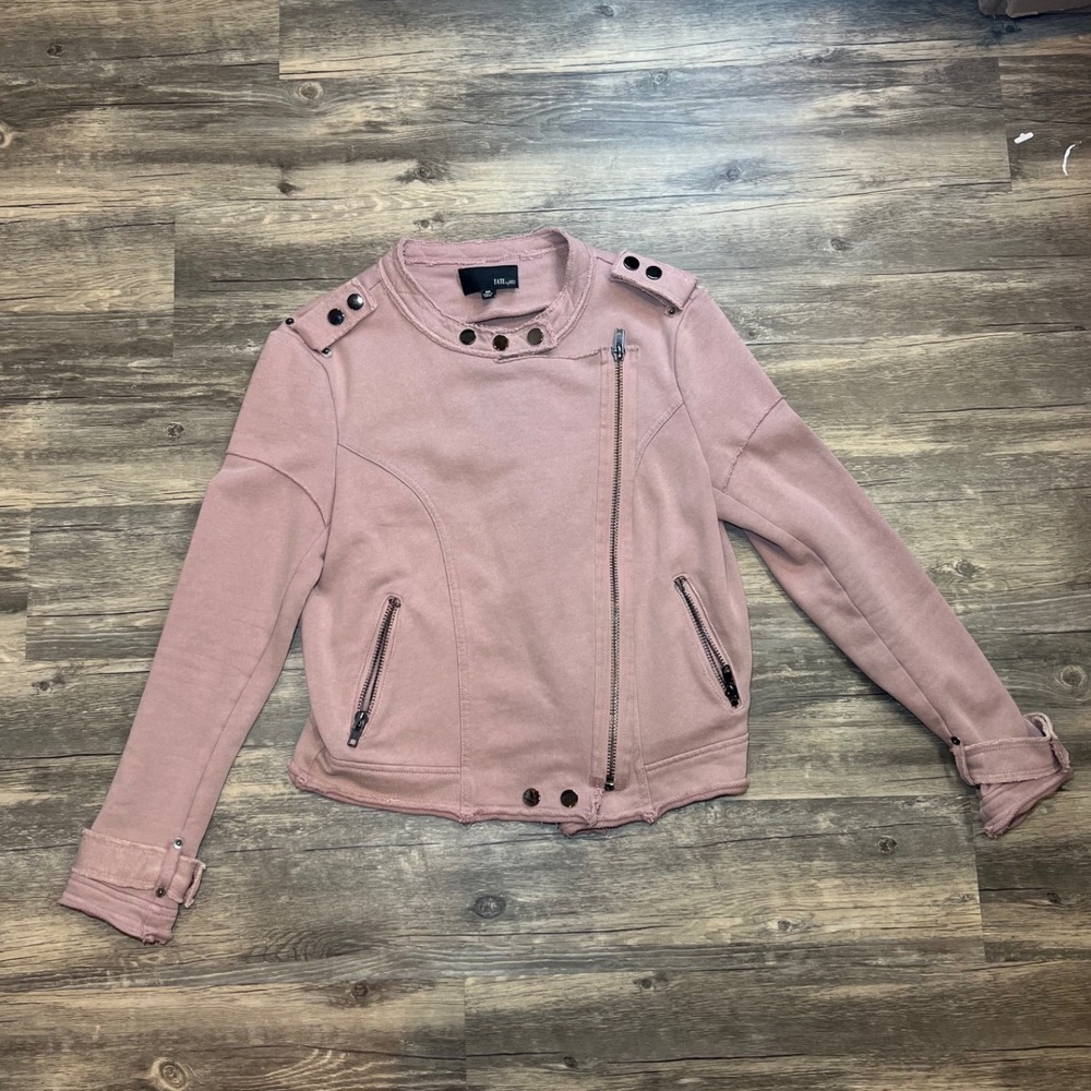 Fate by LFD Pink Moto Jacket Medium Studded Biker Sweatshirt‎ Asymmetrical Zip